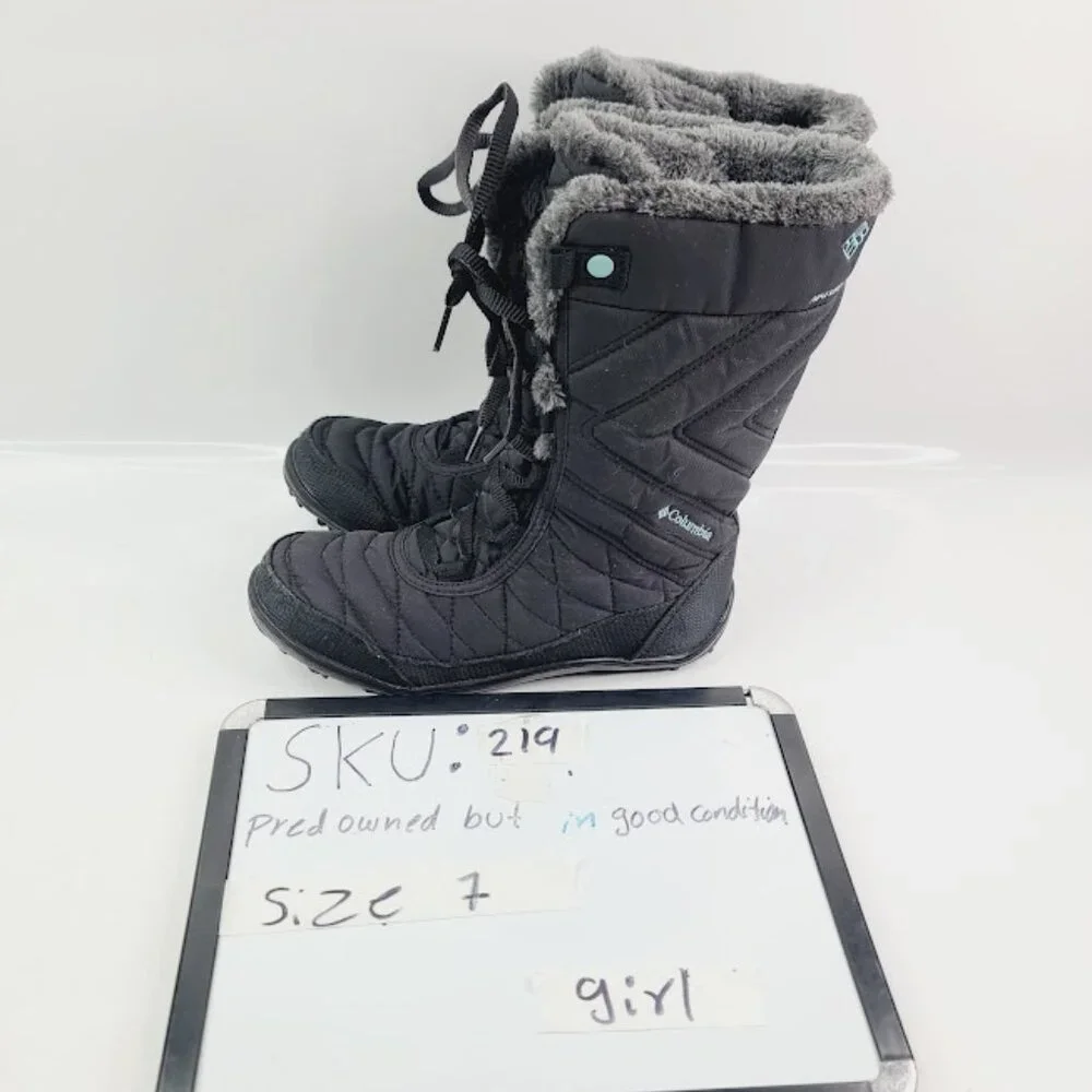 Columbia Girl's Black Minx Mid Lii Omni-Heat Wp Mid-Calf‎ Snow Boot Size 7